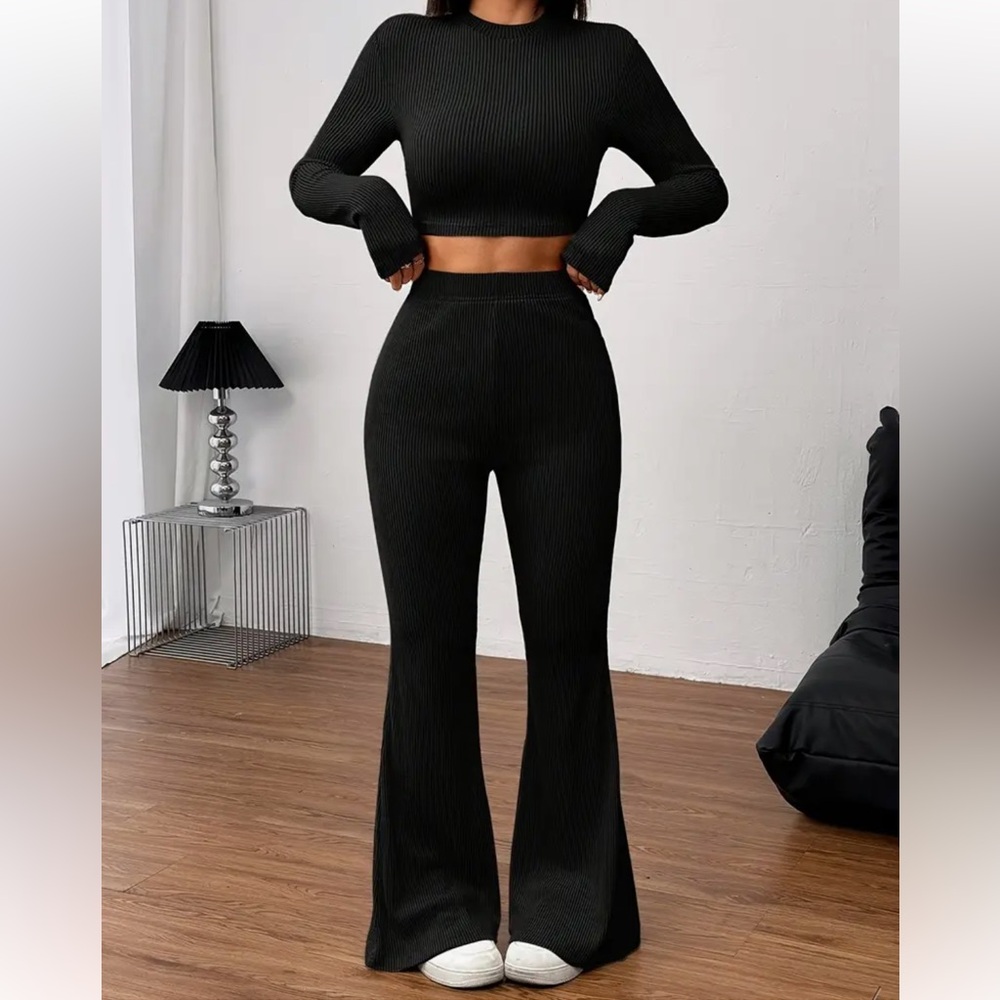 NWOT🏷️Black Ribbed Knit Two-Piece Set